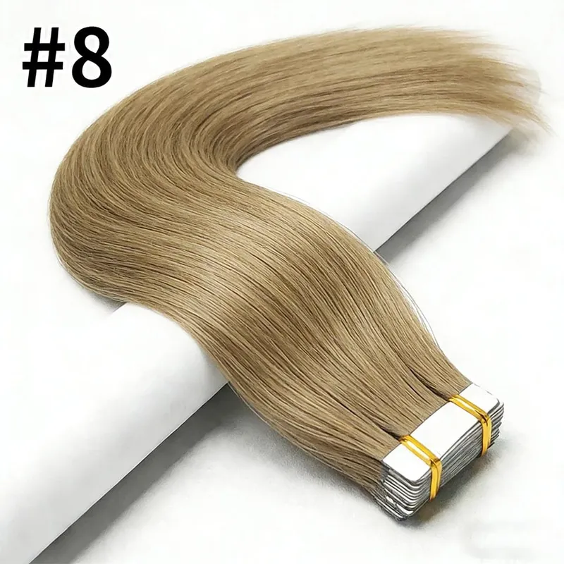 Straight Tape In Hair Extensions Real Human Hair Seamless Tape In Human Hair Extensions 50Gram 20Pcs Invisible Brown Tape Ins — image 14