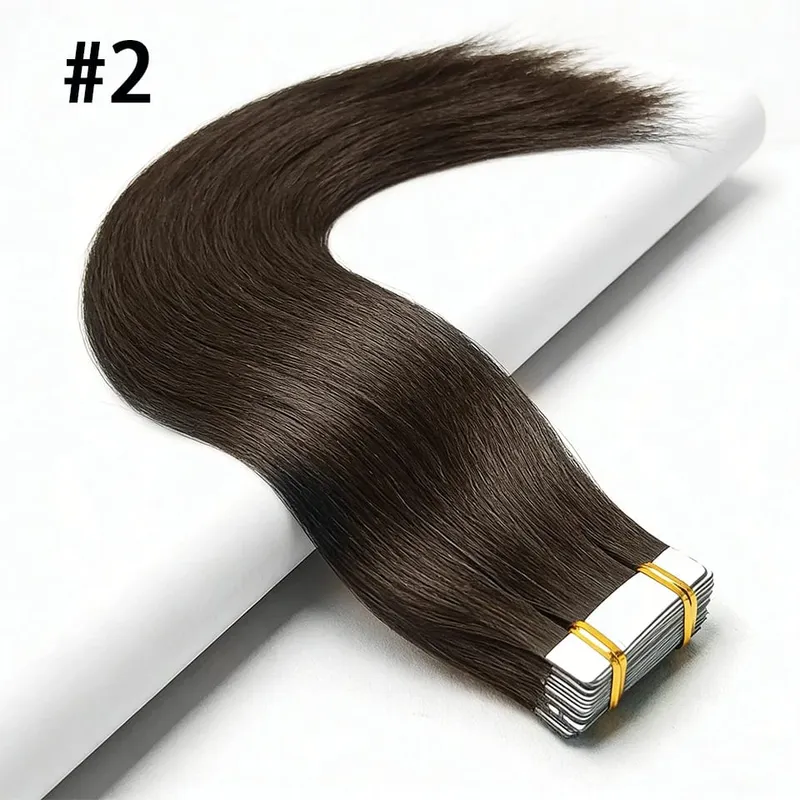 Straight Tape In Hair Extensions Real Human Hair Seamless Tape In Human Hair Extensions 50Gram 20Pcs Invisible Brown Tape Ins — image 11