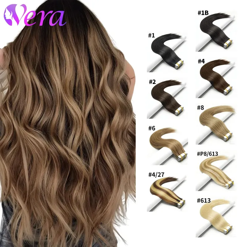Straight Tape In Hair Extensions Real Human Hair Seamless Tape In Human Hair Extensions 50Gram 20Pcs Invisible Brown Tape Ins — image 2