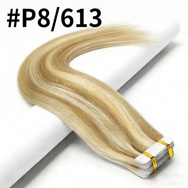 Straight Tape In Hair Extensions Real Human Hair Seamless Tape In Human Hair Extensions 50Gram 20Pcs Invisible Brown Tape Ins