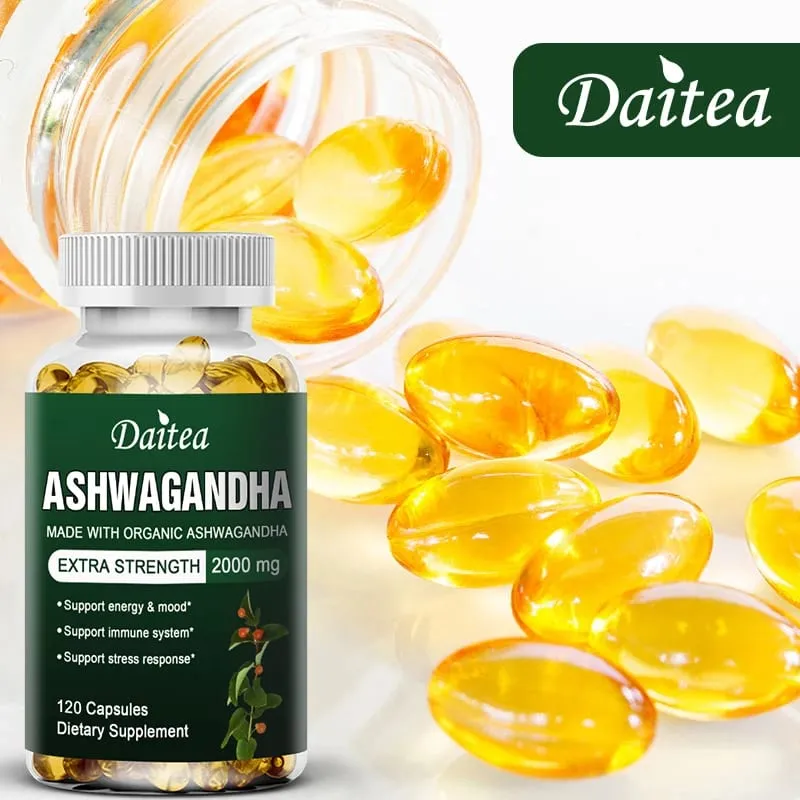 Daitea Organic Ashwagandha Extract Capsules 2000mg for Mood Sleep Energy Support - Antioxidant Supplement