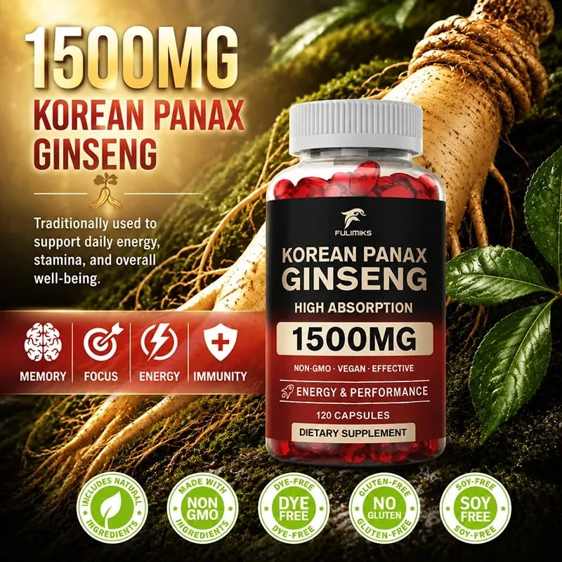 Panax Ginseng 15 000 mg - Red Korean Ginseng Συμπλήρωμα για Άντρες - Extra Strength - Energy Focus Παραγωγικότητα & απόδοση