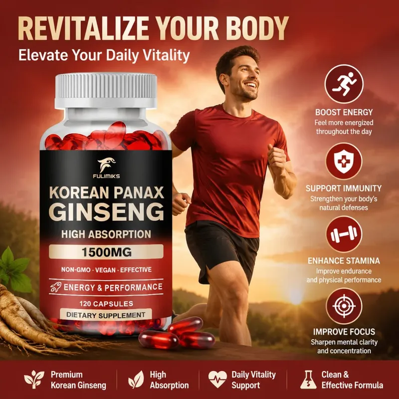 Panax Ginseng 15 000 mg - Red Korean Ginseng Συμπλήρωμα για Άντρες - Extra Strength - Energy Focus Παραγωγικότητα & απόδοση
