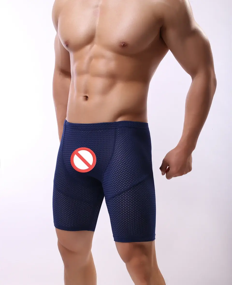 Fitness Long Men Boxer Underwear Mesh Breathable Men Underwear Boxer Shorts Long Leg Trunks Sexy Pouch Running Underpants — image 3