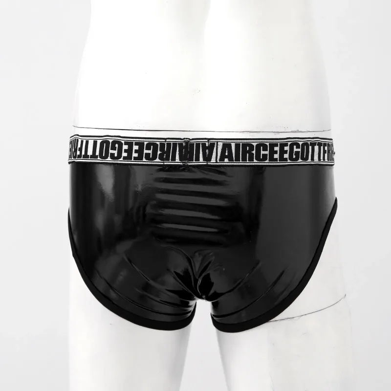 Homens de couro falso breve cuecas sexy olhar molhado cintura baixa bulge bolsa calcinha roupa interior maiô banho shorts — image 11