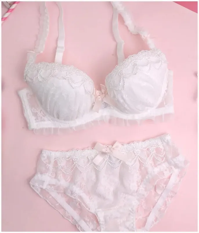 Ensemble de soutien-gorge en dentelle soluble dans l'eau pour filles, lingerie à section fine, confortable, sous-vêtements de couleur unie, bralette mignonne et sexy