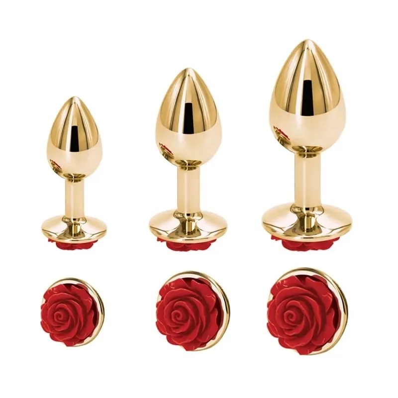Rainbow Rose gold pink Small Medium size set Heart shape Crystal Metal anal beads butt plug Jewelry sex toy for female male — image 5