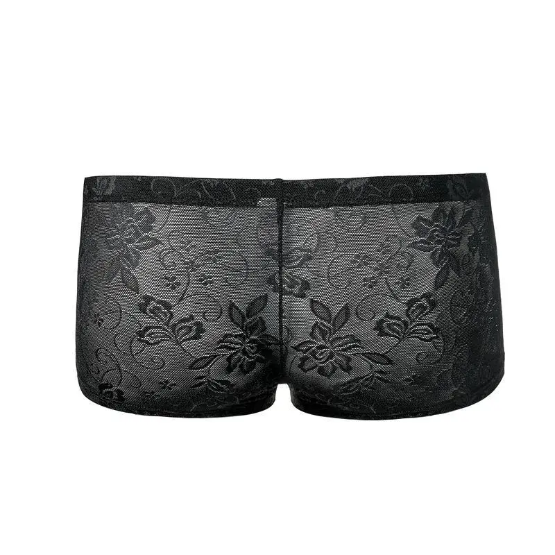 Sexy masculino boxers shorts malha homem roupa interior lingerie tronco malha transparente ver através de renda cuecas — image 7