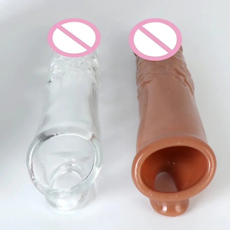 Male Delay Ejaculation Realistic Penis Condom Soft TPE Cock Enlarger 18CM Sex Shop Sex Toys for Men Penis Sleeve Extender