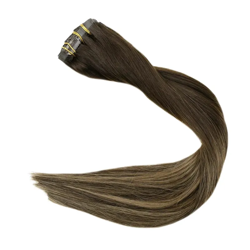 Full Shine Seamless Invisible Clip In Extensions Human Hair 8 τμχ 120g Remy Balayage Ξανθό Χρώμα — image 11