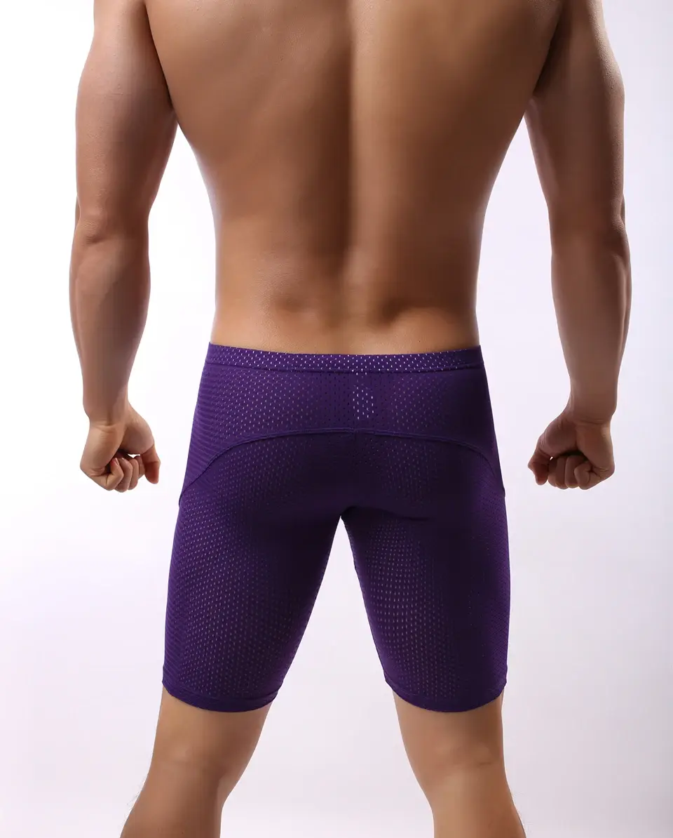 Fitness Long Men Boxer Underwear Mesh Breathable Men Underwear Boxer Shorts Long Leg Trunks Sexy Pouch Running Underpants — image 16