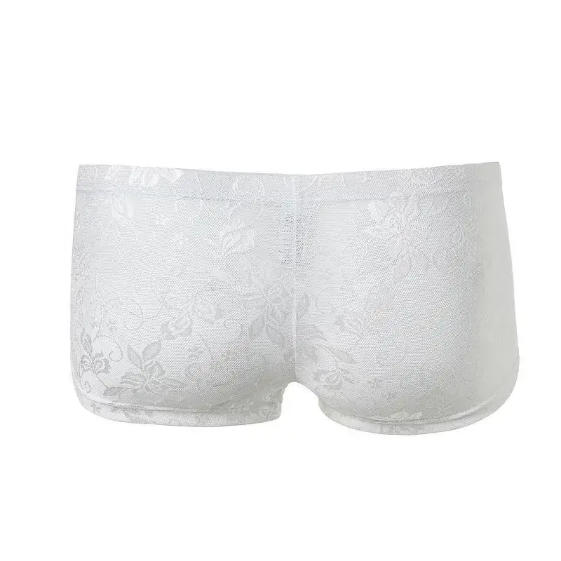Sexy masculino boxers shorts malha homem roupa interior lingerie tronco malha transparente ver através de renda cuecas — image 19