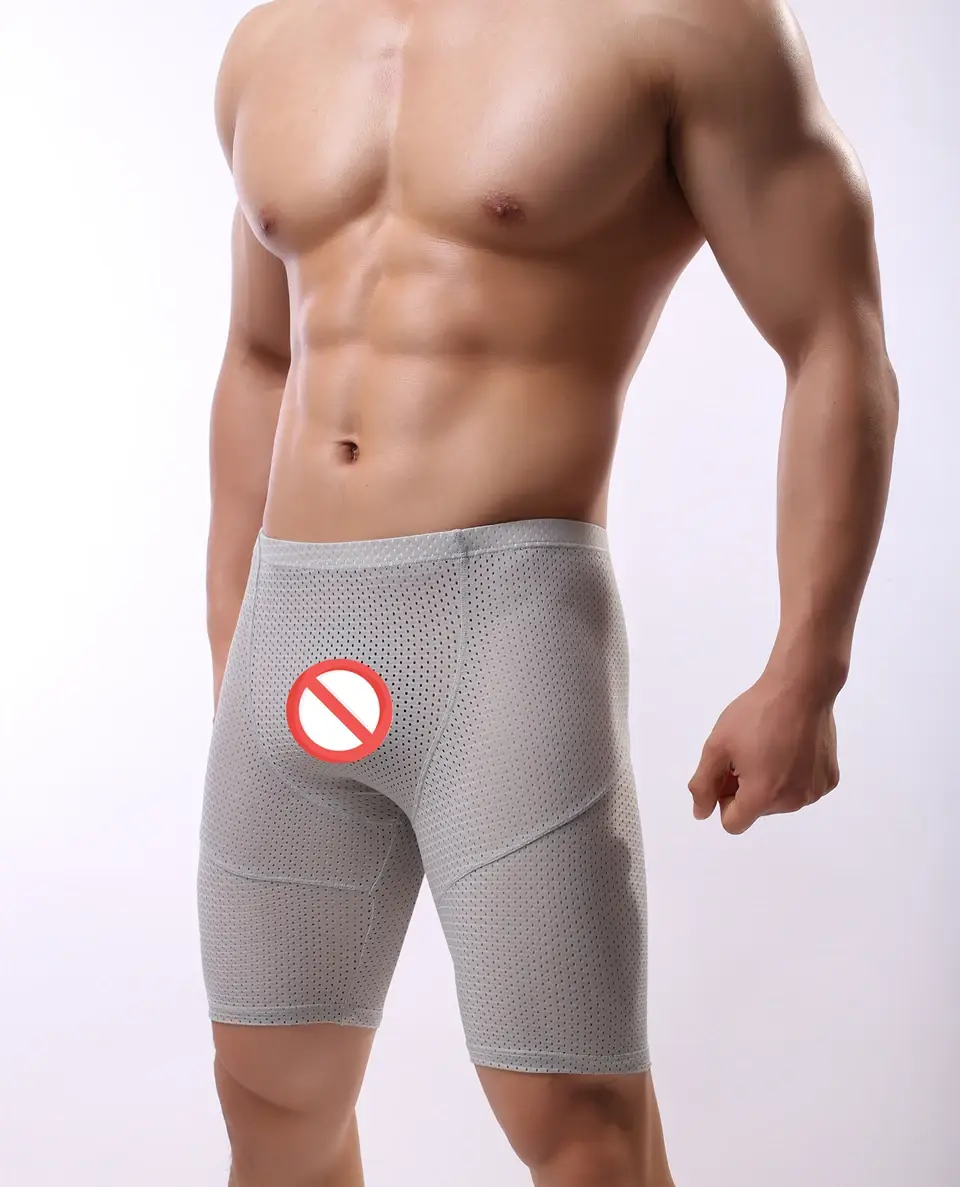 Fitness Long Men Boxer Underwear Mesh Breathable Men Underwear Boxer Shorts Long Leg Trunks Sexy Pouch Running Underpants — image 7