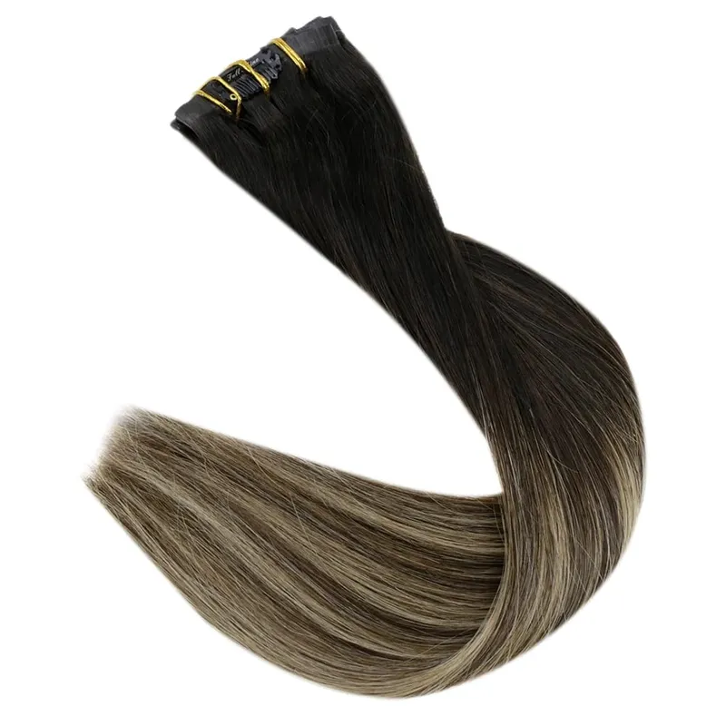 Full Shine Seamless Invisible Clip In Extensions Human Hair 8 τμχ 120g Remy Balayage Ξανθό Χρώμα — image 12