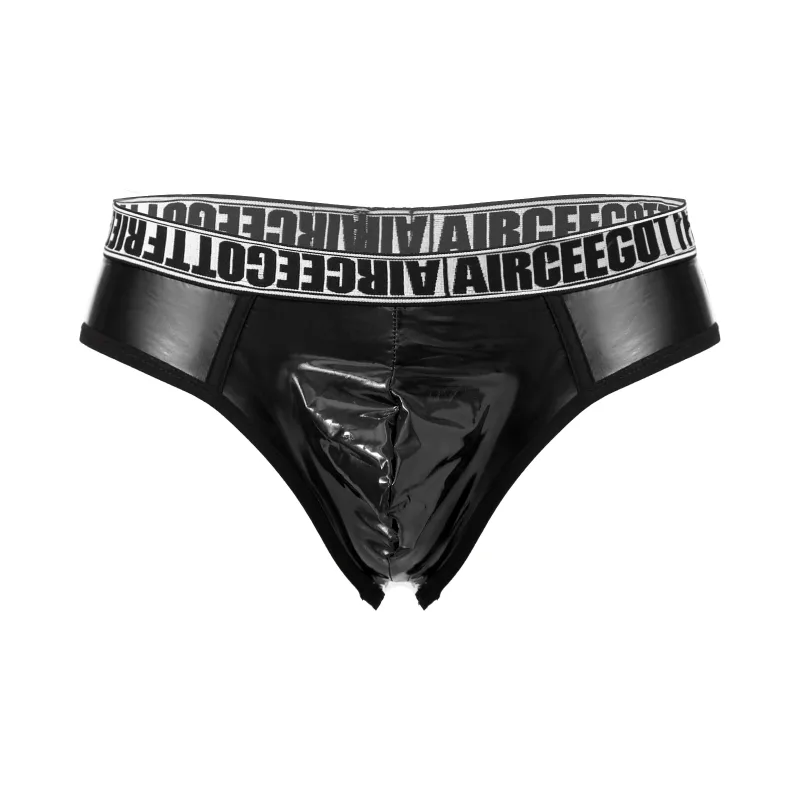 Homens de couro falso breve cuecas sexy olhar molhado cintura baixa bulge bolsa calcinha roupa interior maiô banho shorts — image 23