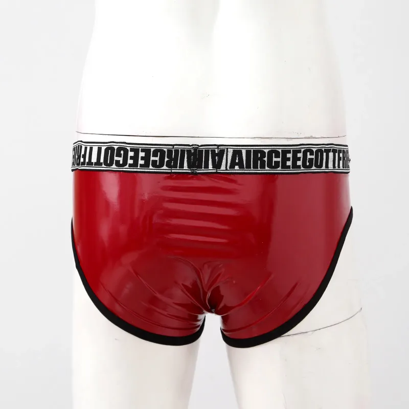 Homens de couro falso breve cuecas sexy olhar molhado cintura baixa bulge bolsa calcinha roupa interior maiô banho shorts — image 19