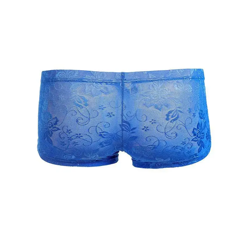 Sexy masculino boxers shorts malha homem roupa interior lingerie tronco malha transparente ver através de renda cuecas — image 10