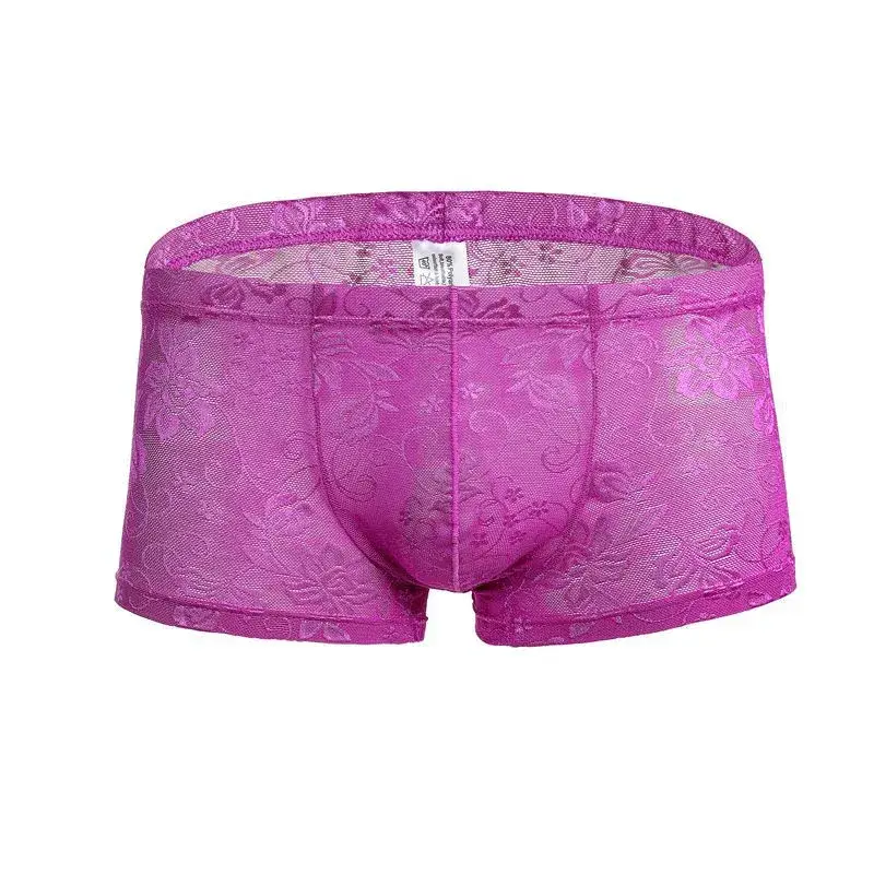 Sexy masculino boxers shorts malha homem roupa interior lingerie tronco malha transparente ver através de renda cuecas — image 15