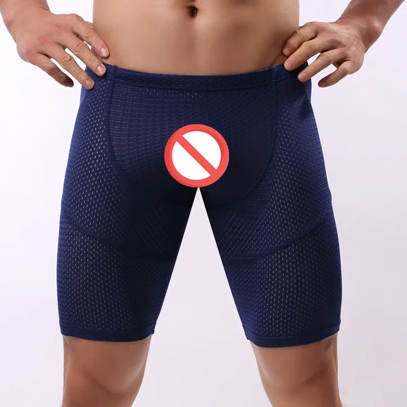 Fitness Long Men Boxer Underwear Mesh Breathable Men Underwear Boxer Shorts Long Leg Trunks Sexy Pouch Running Underpants