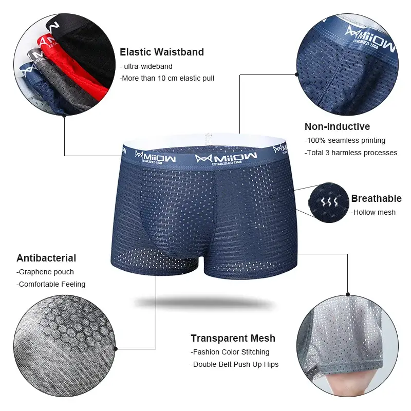 Miiow sexy men boxer shorts roupa interior malha respirável de seda gelo calcinha masculina lingerie cuecas boxershorts plus size L-4XL 2022 — image 6
