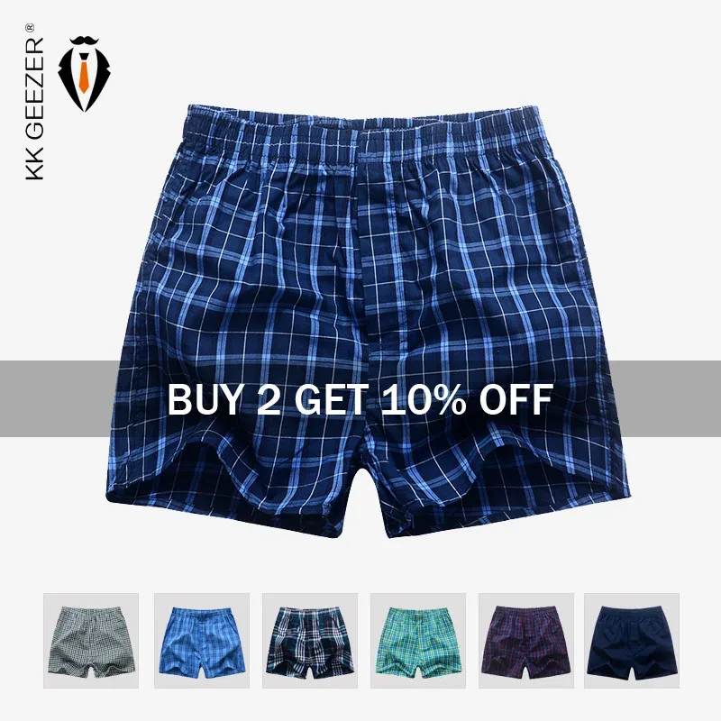 Herrunderkläder Boxerpläterade kalsonger 100 % bomull Shorts Herr Randiga trosor Lösa hög kvalitet Oversize Andas Dropshipping — image 1
