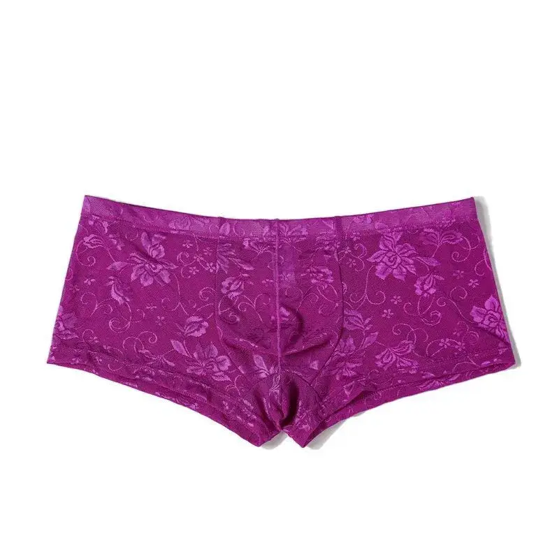 Sexy masculino boxers shorts malha homem roupa interior lingerie tronco malha transparente ver através de renda cuecas — image 17