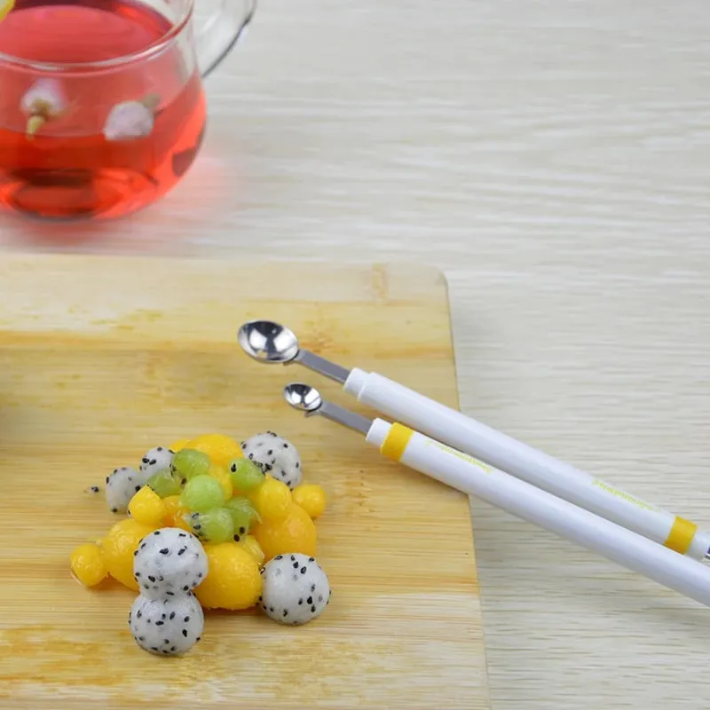 Μίνι Apple Ball Digger Melon Spoon Ice Cream Scoop Ανοξείδωτο ατσάλι διπλής άκρης Εργαλείο μαγειρέματος Κουζίνα DIY Αξεσουάρ Gadgets