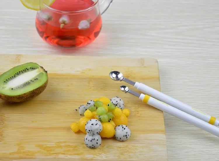 Μίνι Apple Ball Digger Melon Spoon Ice Cream Scoop Ανοξείδωτο ατσάλι διπλής άκρης Εργαλείο μαγειρέματος Κουζίνα DIY Αξεσουάρ Gadgets