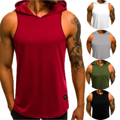 Bagong dating Men Sleeveless Plain Solid Hoodie Fitness Pullover Sleeveless Sweatshirt