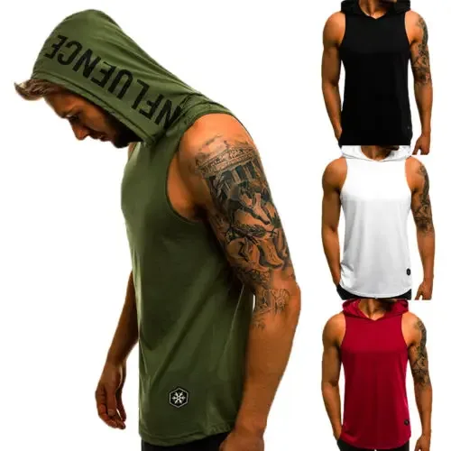 Bagong dating Men Sleeveless Plain Solid Hoodie Fitness Pullover Sleeveless Sweatshirt