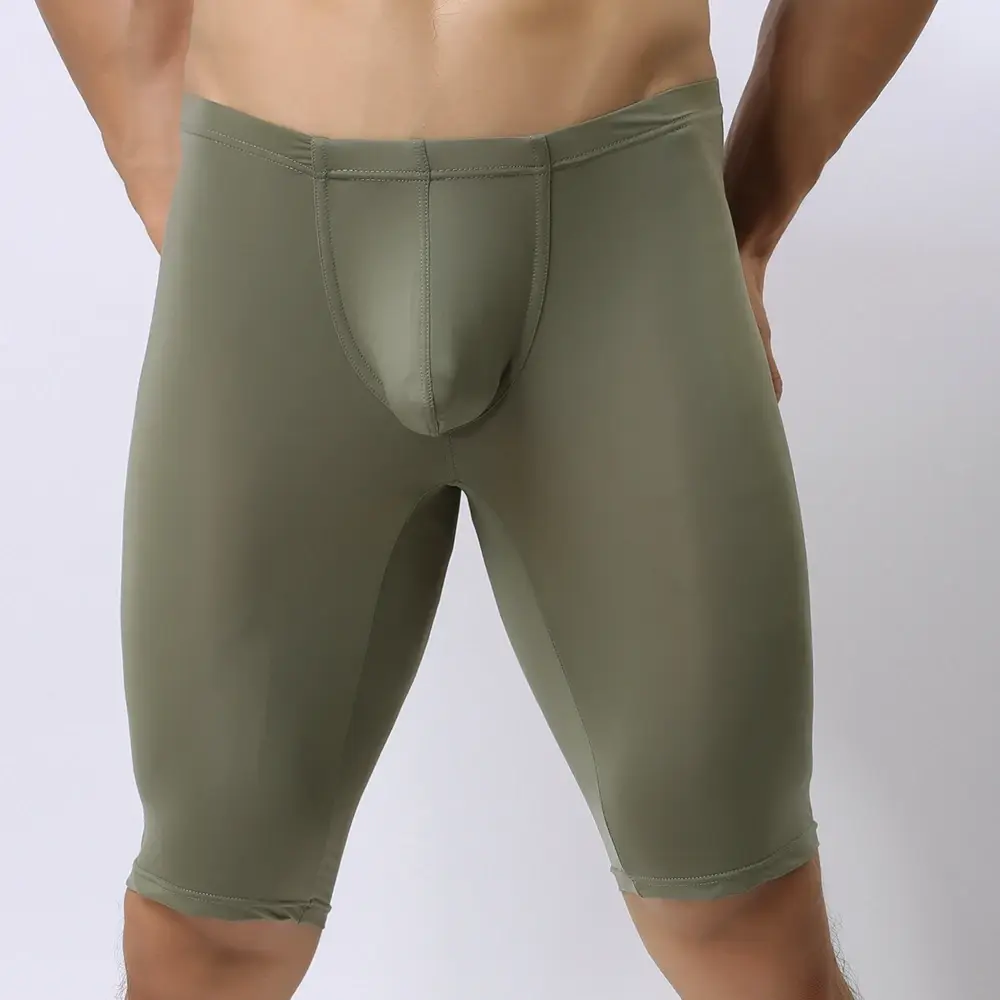 Men Ultra-thin Underwear Transparent Men Boxer Sculpting Half-length Solid U Convex Pouch Boxer Mens Long Underwear — image 6