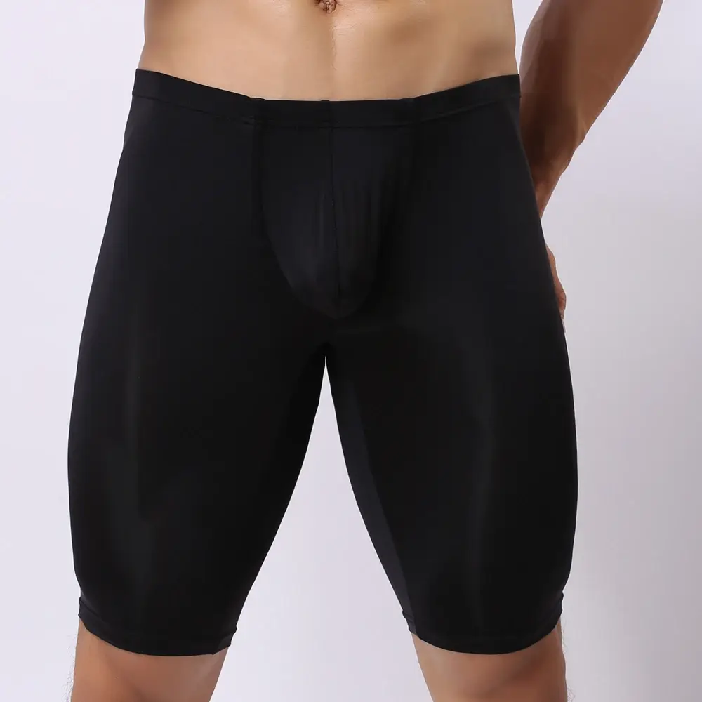 Men Ultra-thin Underwear Transparent Men Boxer Sculpting Half-length Solid U Convex Pouch Boxer Mens Long Underwear — image 1