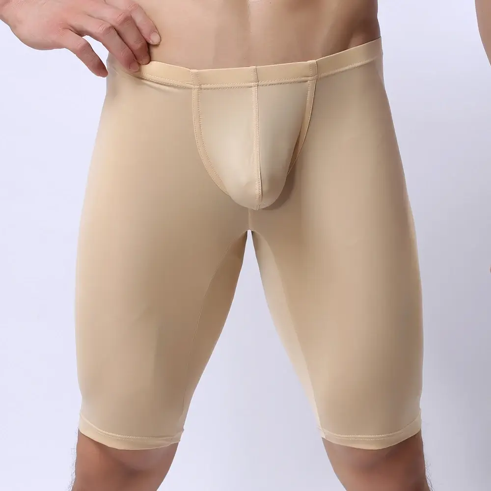 Men Ultra-thin Underwear Transparent Men Boxer Sculpting Half-length Solid U Convex Pouch Boxer Mens Long Underwear — image 8