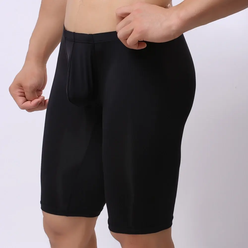 Men Ultra-thin Underwear Transparent Men Boxer Sculpting Half-length Solid U Convex Pouch Boxer Mens Long Underwear — image 4