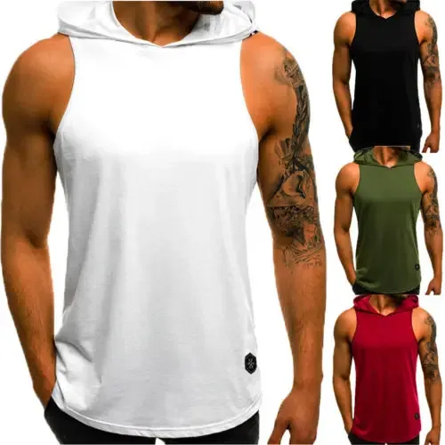 Bagong dating Men Sleeveless Plain Solid Hoodie Fitness Pullover Sleeveless Sweatshirt