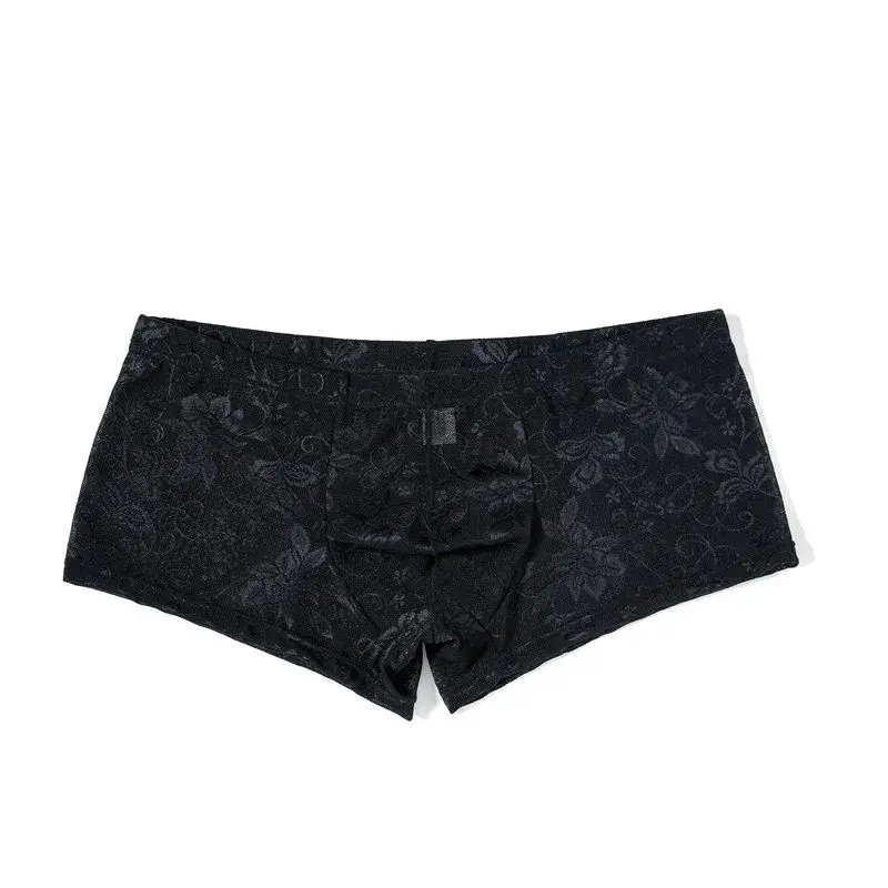 Sexy masculino boxers shorts malha homem roupa interior lingerie tronco malha transparente ver através de renda cuecas — image 8