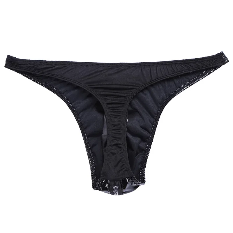 Homens de couro falso breve cuecas sexy olhar molhado cintura baixa bulge bolsa calcinha roupa interior maiô banho shorts — image 14