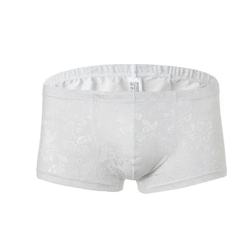 Sexy masculino boxers shorts malha homem roupa interior lingerie tronco malha transparente ver através de renda cuecas — image 18