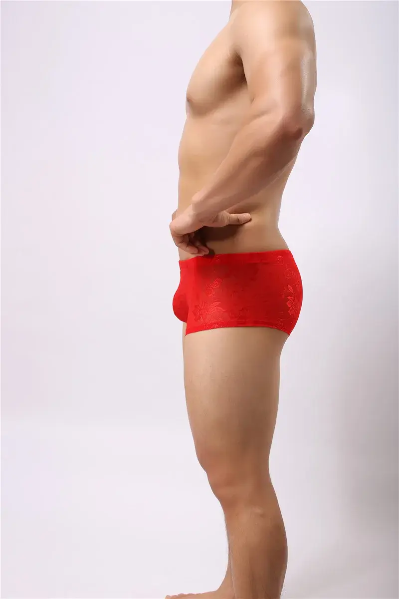 Sexy masculino boxers shorts malha homem roupa interior lingerie tronco malha transparente ver através de renda cuecas — image 2