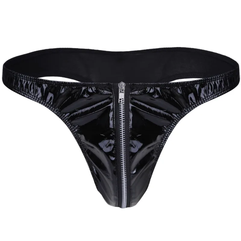 Homens de couro falso breve cuecas sexy olhar molhado cintura baixa bulge bolsa calcinha roupa interior maiô banho shorts — image 22