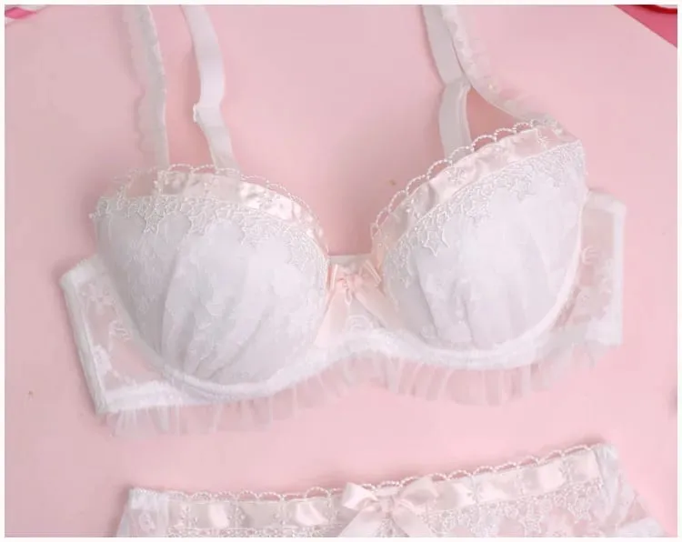Ensemble de soutien-gorge en dentelle soluble dans l'eau pour filles, lingerie à section fine, confortable, sous-vêtements de couleur unie, bralette mignonne et sexy — image 3