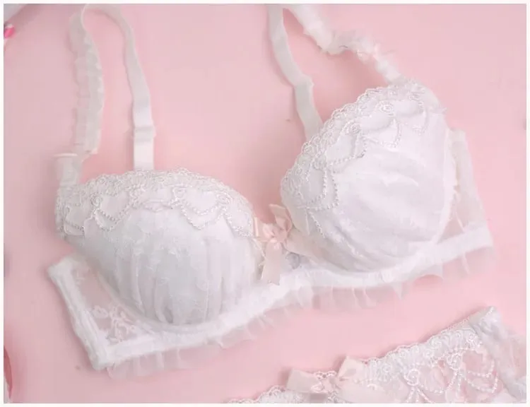 Ensemble de soutien-gorge en dentelle soluble dans l'eau pour filles, lingerie à section fine, confortable, sous-vêtements de couleur unie, bralette mignonne et sexy — image 6