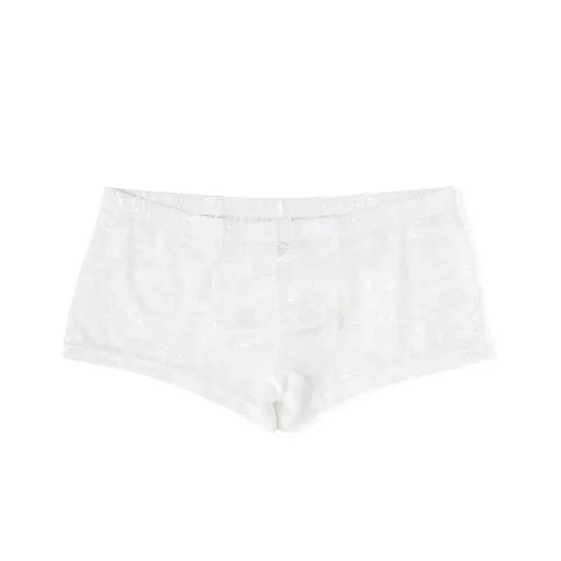 Sexy masculino boxers shorts malha homem roupa interior lingerie tronco malha transparente ver através de renda cuecas — image 20