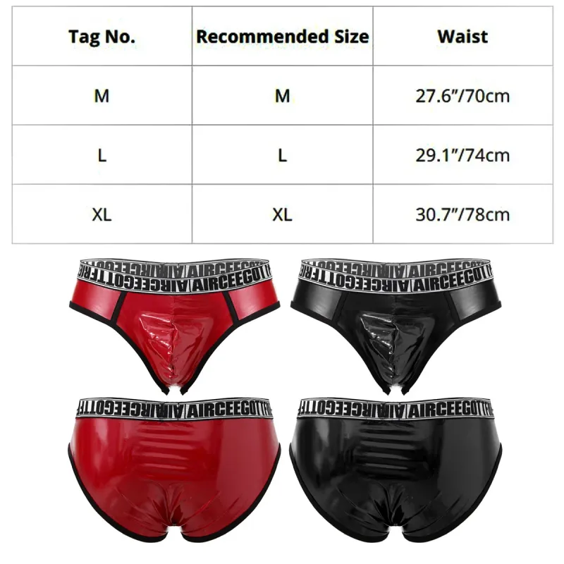 Homens de couro falso breve cuecas sexy olhar molhado cintura baixa bulge bolsa calcinha roupa interior maiô banho shorts — image 20