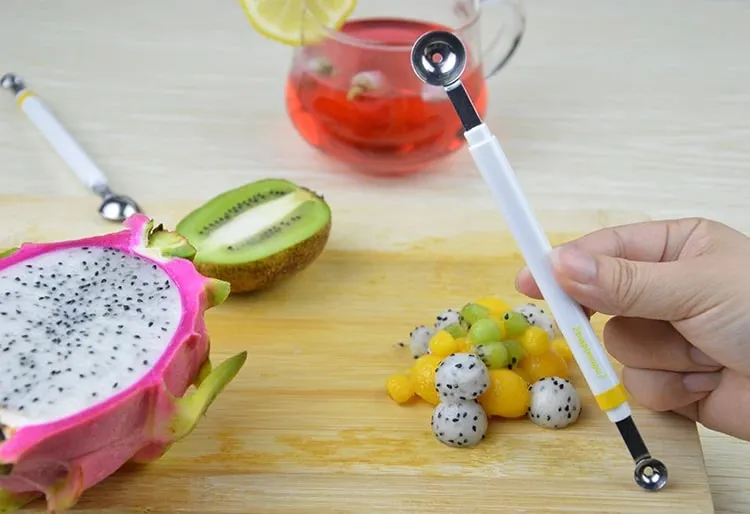 Μίνι Apple Ball Digger Melon Spoon Ice Cream Scoop Ανοξείδωτο ατσάλι διπλής άκρης Εργαλείο μαγειρέματος Κουζίνα DIY Αξεσουάρ Gadgets