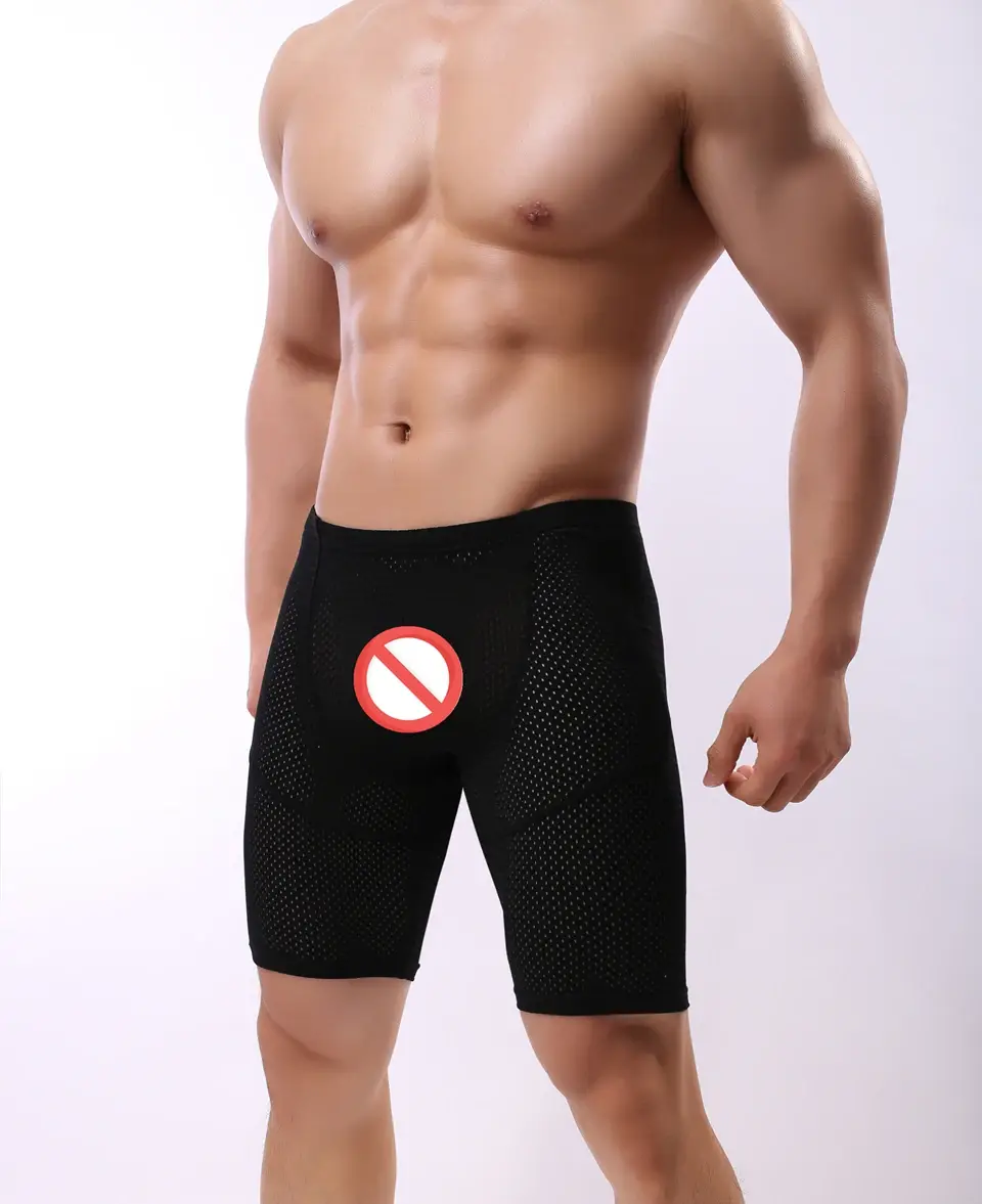 Fitness Long Men Boxer Underwear Mesh Breathable Men Underwear Boxer Shorts Long Leg Trunks Sexy Pouch Running Underpants — image 1