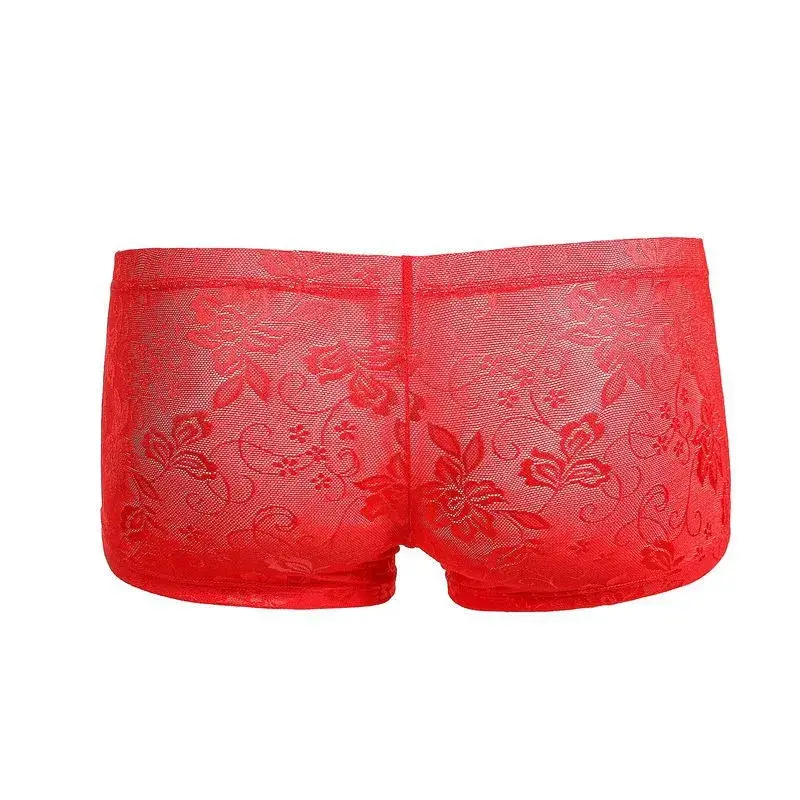 Sexy masculino boxers shorts malha homem roupa interior lingerie tronco malha transparente ver através de renda cuecas — image 13