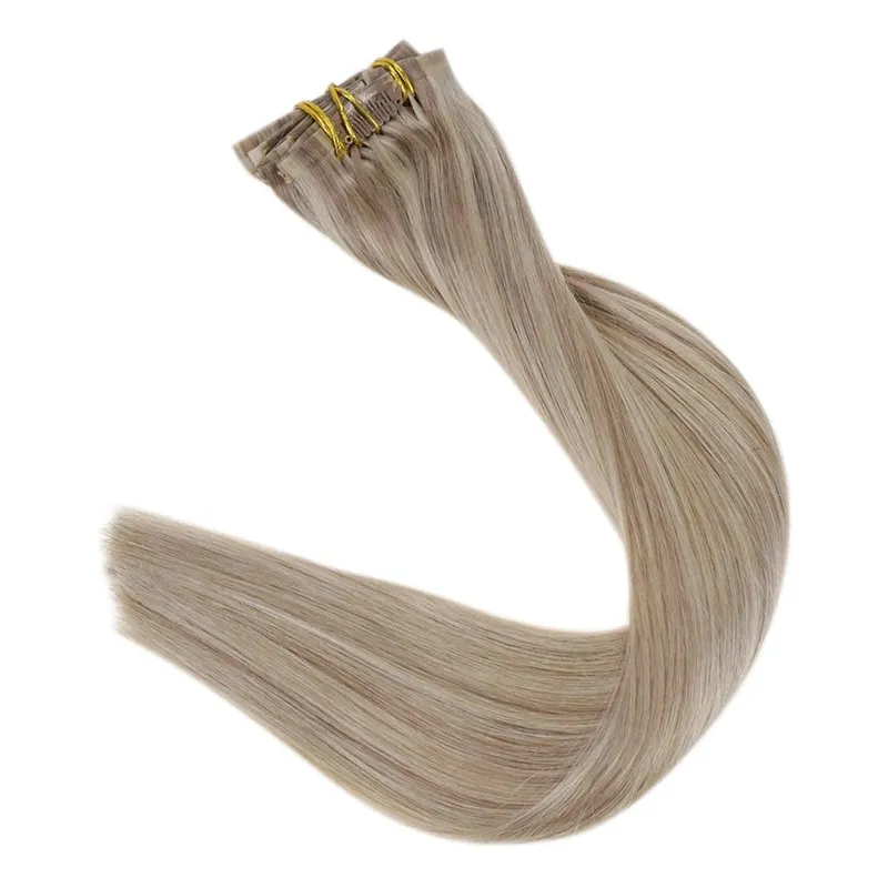 Full Shine Seamless Invisible Clip In Extensions Human Hair 8 τμχ 120g Remy Balayage Ξανθό Χρώμα — image 8