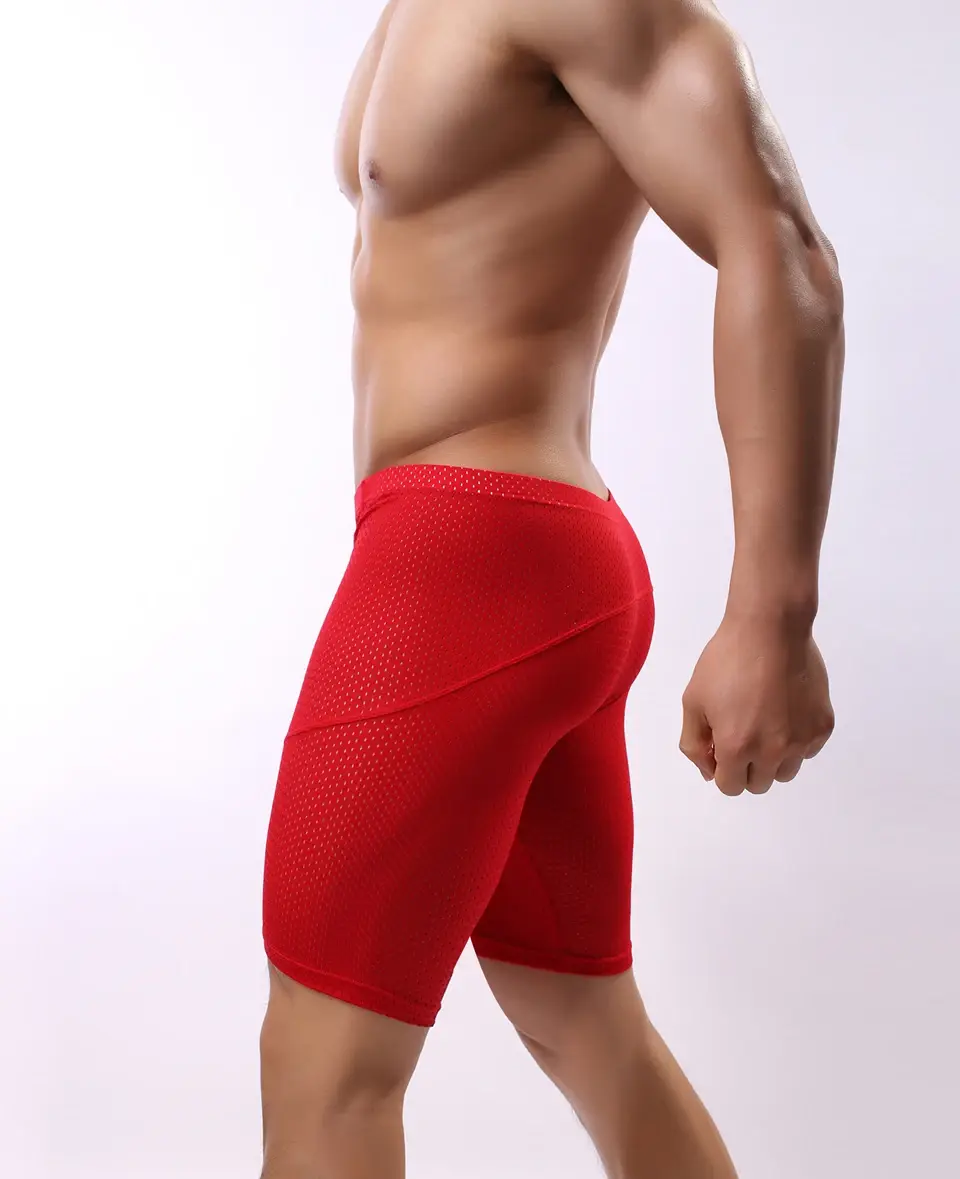Fitness Long Men Boxer Underwear Mesh Breathable Men Underwear Boxer Shorts Long Leg Trunks Sexy Pouch Running Underpants — image 14