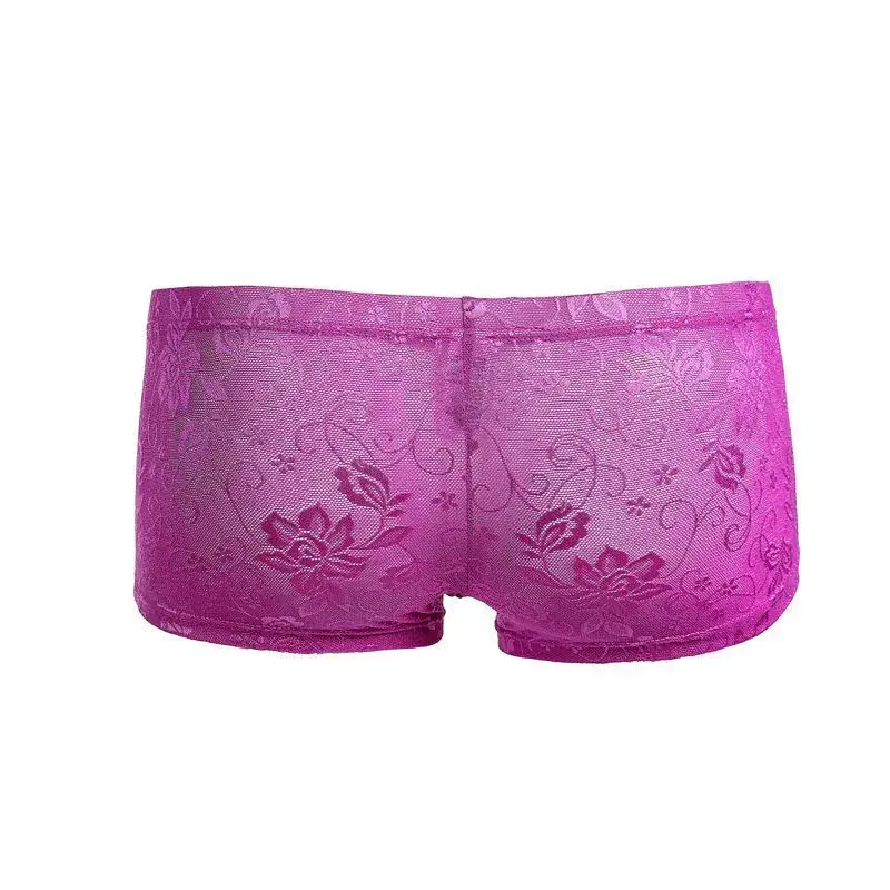 Sexy masculino boxers shorts malha homem roupa interior lingerie tronco malha transparente ver através de renda cuecas — image 16